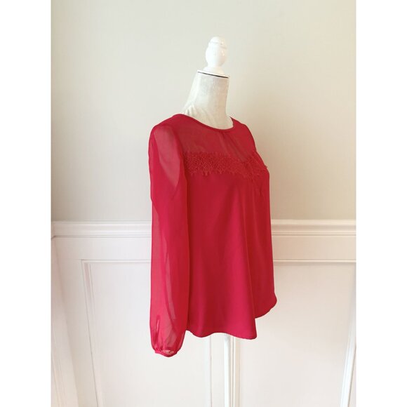 Apt.9 Red Lace Embellished Long Sleeve Blouse S - Picture 2 of 4